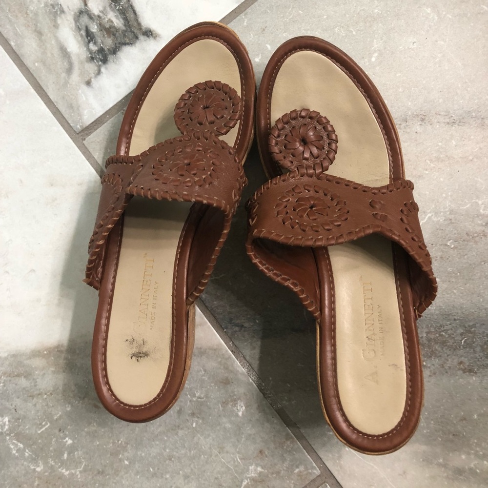 A. Giannetti Leather Wedge Sandal